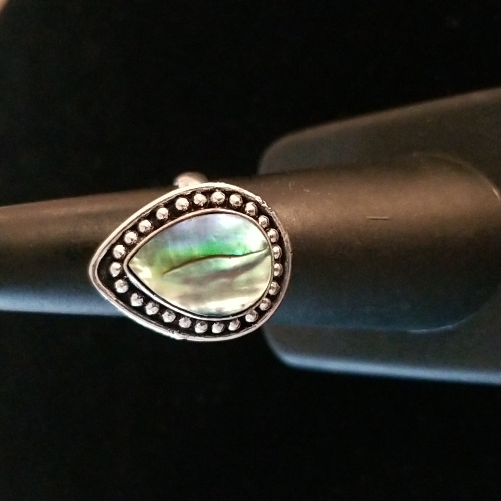 Abalone Teardrop Ring in Dotted Setting